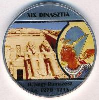 DN A legnagyobb uralkodó dinasztiák - XIX. dinasztia / II. Nagy Ramszesz i.e. 1279-1213 ezüstözött Cu emlékérem tanúsítvánnyal (40mm) T:PP