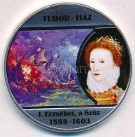 DN A legnagyobb uralkodó dinasztiák - Tudor-ház / I. Erzsébet, a Szűz 1559-1603 ezüstözött Cu emlékérem tanúsítvánnyal (40mm) T:PP