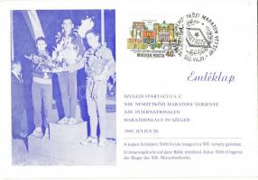 4 db MODERN sport reklámlap; 1969-es olasz ifjúsági játékok, labdarúgók, 1969-es szegedi maraton / 4...