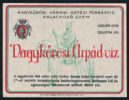 cca 1930 Nagykőrösi Árpád víz italcímke