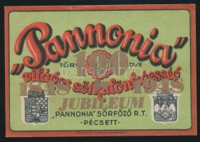 1948 Pannónia sör, 100 éves jubileumi felülnyomással, Pannónia Sörfőző Rt., Kellner Márkus, 8,5x12,5 cm