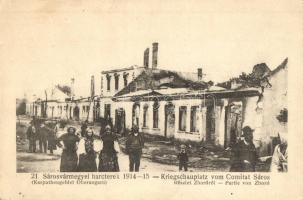Zboró, Zborov; lerombolt házak az utcán; 21. Sáros vármegyei harcterek 1914-15 / destroyed buildings on the street