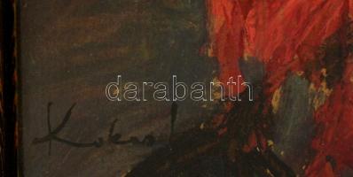 Kokas jelzéssel: Madár kék taréjjal. Vegyes technika, papír, üvegezett keretben, 49×19 cm