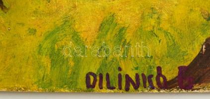 Dilinkó jelzéssel: Szabályos erdő. Olaj, farost, 27×37 cm