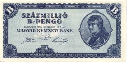 1946. 100.000.000B.-pengő erősen felfelé csúszott hátlapi nyomat T:I