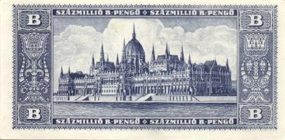 1946. 100.000.000B.-pengő erősen felfelé csúszott hátlapi nyomat T:I