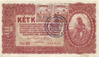 1920. 2K két megszállási bélyeggel, hamis román ellenbélyegzővel T:I-