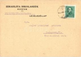 1936 Siófoki Izraelita Iskolaszék, iskola adó a hátoldalon / Hungarian Israeli School Chair, Jewish school tax on the backside. Judaica (EK)