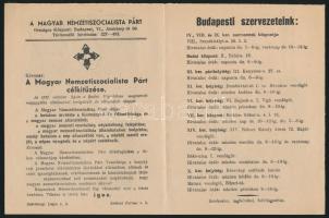 1938 Magyar Nemzetiszocialista Párt Szálasi ismertető füzet 4p. Hátoldalán a titkár saját kezű aláír...