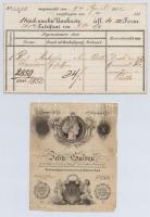 1852. Hamis bankjegyek bevonásáról szóló jegyzőkönyv és elismervény német nyelven, szárazpecséttel +...