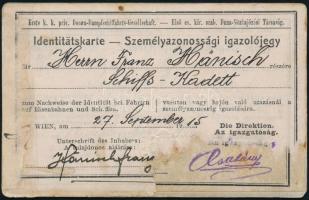 1915 DDSG fényképes igazolvány hajótiszt részére / Picture id