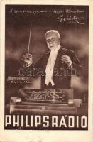 Philips Rádió reklámlapja Lehár Ferenc karmesterrel / Philips Radio advertisement postcard with conductor