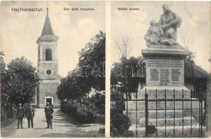 3 db RÉGI magyar templomos városképes lap; Búcsúszentlászló, Őcsény, Hejőkeresztúr / 3 pre-1945 Hungarian town-view postcards with churches