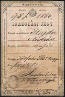 1864 Hajós részére szóló igazolási jegy