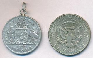 Vegyes: Ausztrália 1952. 1Fl Ag "VI. György" füllel + Amerikai Egyesült Államok 1967. 1/2$...