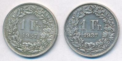Svájc 1937-1957. 1Fr Ag (2x) T:2 Switzerland 1937-1957. 1 Franc Ag (2x) C:XF