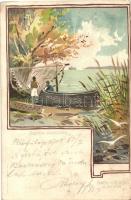 1899 Balaton, halásztanya / Hameau de Pecheurs de Balaton, Bruchsteiner és fia litho (ázott / wet damage)