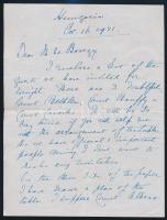 1921 Lord Rothermere (Sidney Harold Harmsworth) 1868-1940 magyar revíziós törekvéseket támogató angol főrend saját kézzel írt, személyes hangú levele levele Bárczy István budapesti polgármesternek, államtitkárnak.