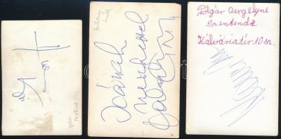 Ambrus Kyri, Koncz Zsuzsa, Zalatnay Sarolta énekesek aláírása az őket ábrázoló fotók hátoldalán, 3 d...