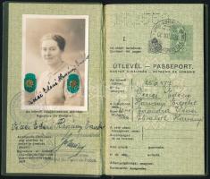 1937 A Magyar Királyság által kiállított fényképes útlevél, lengyel, cseh, német bélyegzésekkel / Hu...