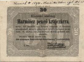 1849. 30kr "Kossuth bankó" érdekes "Kossuth + 1894. Március 20-án éjjel 10ó 35 este&q...