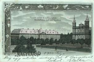 Nagyvárad, Oradea; Püspöki palota és székesegyház. Lang József, Pick Testvérek / bishops palace, cathedral. metallic, floral Art Nouveau litho