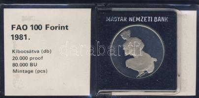 1981. 100Ft "FAO" T:BU Eredeti tokban, tanúsítvánnyal!