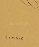 László Gyula (1910-1998): Női akt. Tus, papír, jelzett, üvegezett keretben, 19×23  cm