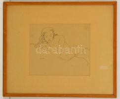 László Gyula (1910-1998): Női akt. Tus, papír, jelzett, üvegezett keretben, 19×23  cm