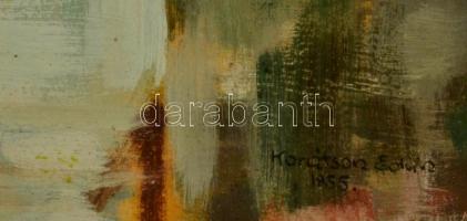 Karátson Edvin (1934-): Folyóparti házak. Tempera, papír, jelzett, üvegezett keretben, 35×25 cm