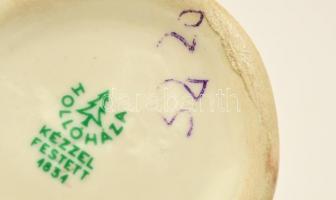 Hollóházi táncoló mackó, kézzel festett, jelzett, hibátlan, m: 9 cm