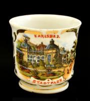 Karlsbad Stadtpark városképes porcelán csésze, matricás, jelzés nélkül, kopásokkal, d: 6,5 cm