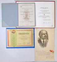 8db-os kitüntetés és emlékérem adományozói okirat tétel, benne egy 1955-ös érettségi bizonyítvány