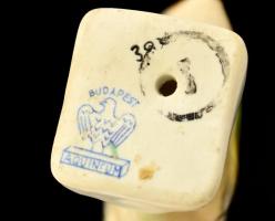 Aquincumi porcelán madár, kézzel festett, jelzett, hibátlan, m: 5 cm