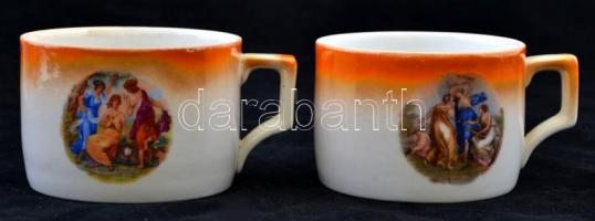 Zsolnay mitológiai jelenetes 2 db teás csésze, matricás, jelzett, kopásnyomokkal, d: 8,5 cm, m: 6 cm