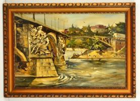 Zádor jelzéssel: Margit hídi napozók. Olaj, falemez, keretben, 40×60 cm