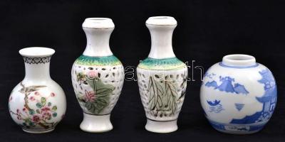 4 db porcelán mini váza, hibátlanok, jelzés nélkül, m: 8 és 11 cm között