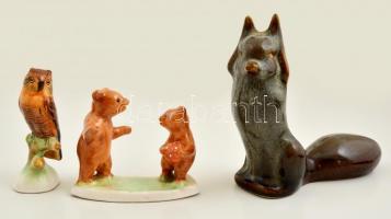 3 db kerámia figura (róka, kutya, medvék), jelzés nélkül, hibátlanok