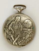 Kolumbusz motívumos fém zsebóra, nyitógombja hiányzik, javításra szorul