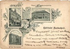 1899 Szolnok, Fodor szálloda, Törvényház, Pénzügyigazgatóság. Fuchs Lipót és fia kiadása, Floral, Art Nouveau (kis szakadások / small tears)