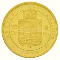 1877KB 8Ft/20Fr Au "Ferenc József / Középcímer" (6,45g/0.900) T:2
Hungary 1877KB 8 Forint...