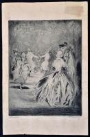 Olvashatatlan jelzéssel: Álarcosbál, rézkarc, papír, 25×19 cm