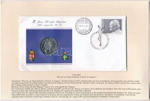 1991. 100Ft Cu-Ni II. János Pál pápa látogatása Magyarországon érmés borítékban, első napi bélyegzéssel, kartonlapon, azon német nyelvű leírással T:BU