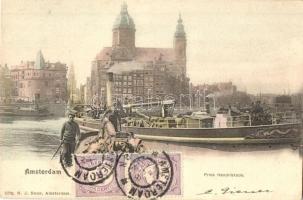 Amsterdam, Prins Hendrikkade / steamship, TCV card (cut)