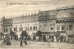 Eperjes, Presov; II. Rákóczi Ferenc udvarháza, Goldwender üzlete. Holénia Béla kiadása / street view with shops