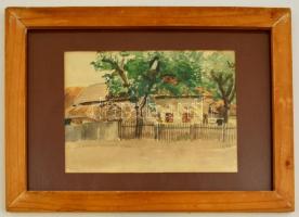 Jelzés nélkül: Falusi ház. Akvarell, papír, üvegezett keretben, 18×24 cm