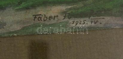 Fáber József (1889-1945): Est véli szürkület. Akvarell, papír, jelzett, üvegezett keretben, 18×27 cm