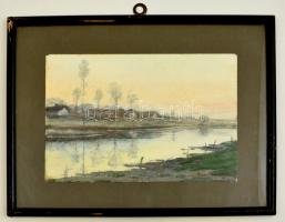 Fáber József (1889-1945): Est véli szürkület. Akvarell, papír, jelzett, üvegezett keretben, 18×27 cm