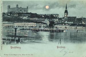 4 db régi (1899 és 1900) fény felé tartandó városképes lap (Budapest, Pozsony, Köln, Düsseldorf) / 4...