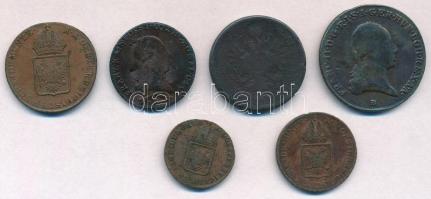 1800-1860. 6db-os főleg magyar verdejelű vegyes krajcár tétel, közte 1800B 3kr Cu; 1816S 1/4kr Cu &q...